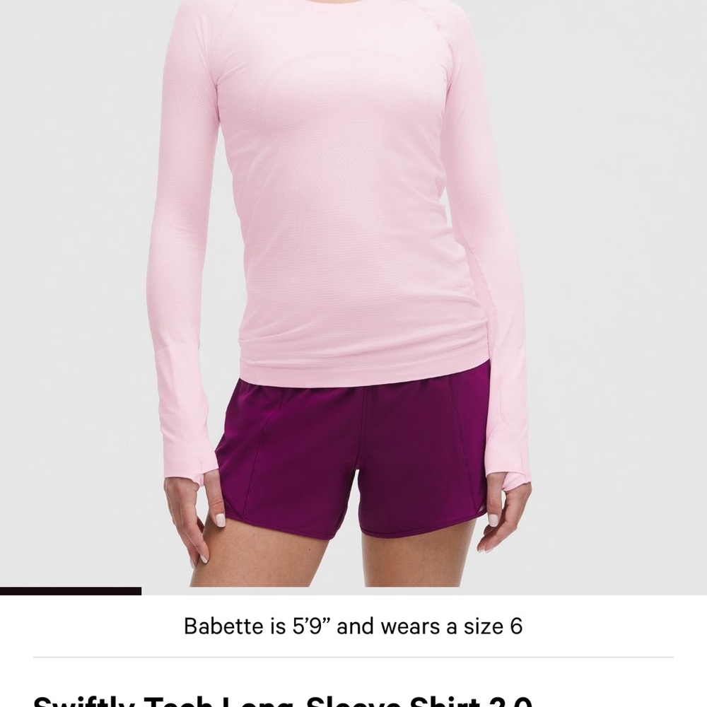 Lululemon swiftly tech hip length White Long Sleeve Tee light pink